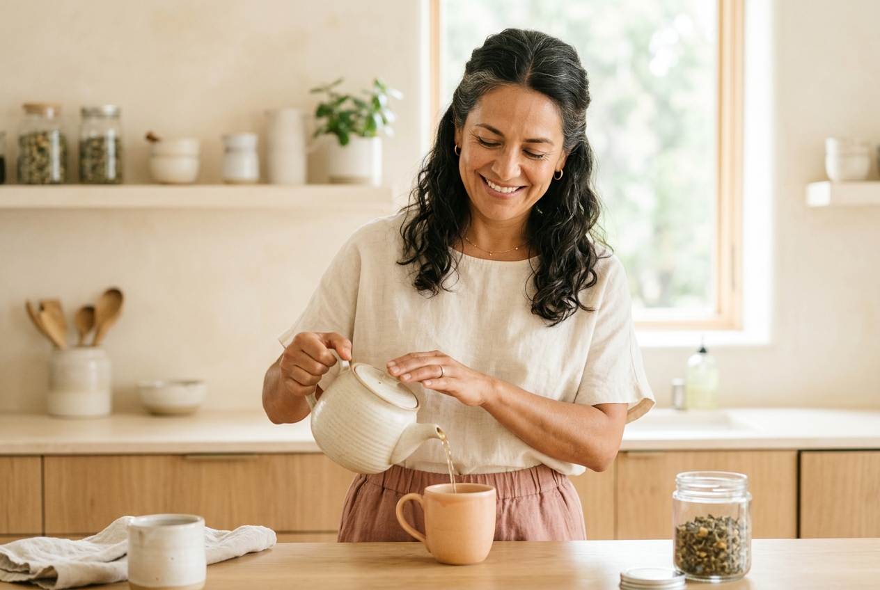 Mujer latina preparando té milenario